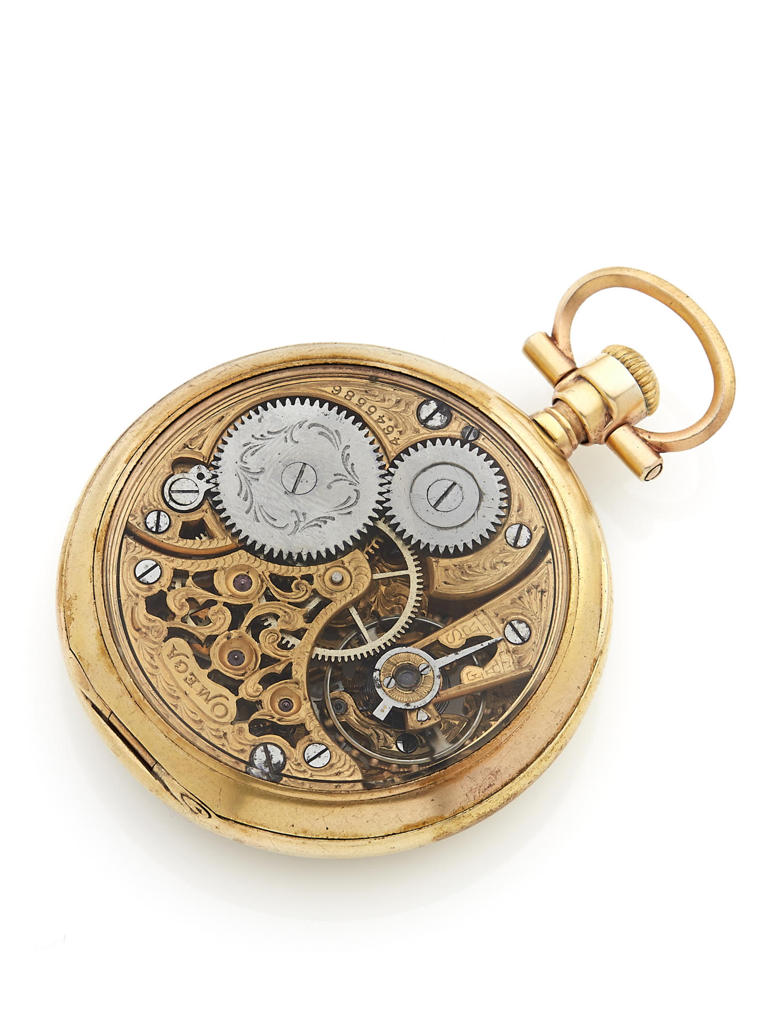 OMEGA SKELETON POCKET WATCH YELLOW GOLD Only Online Auction Hong