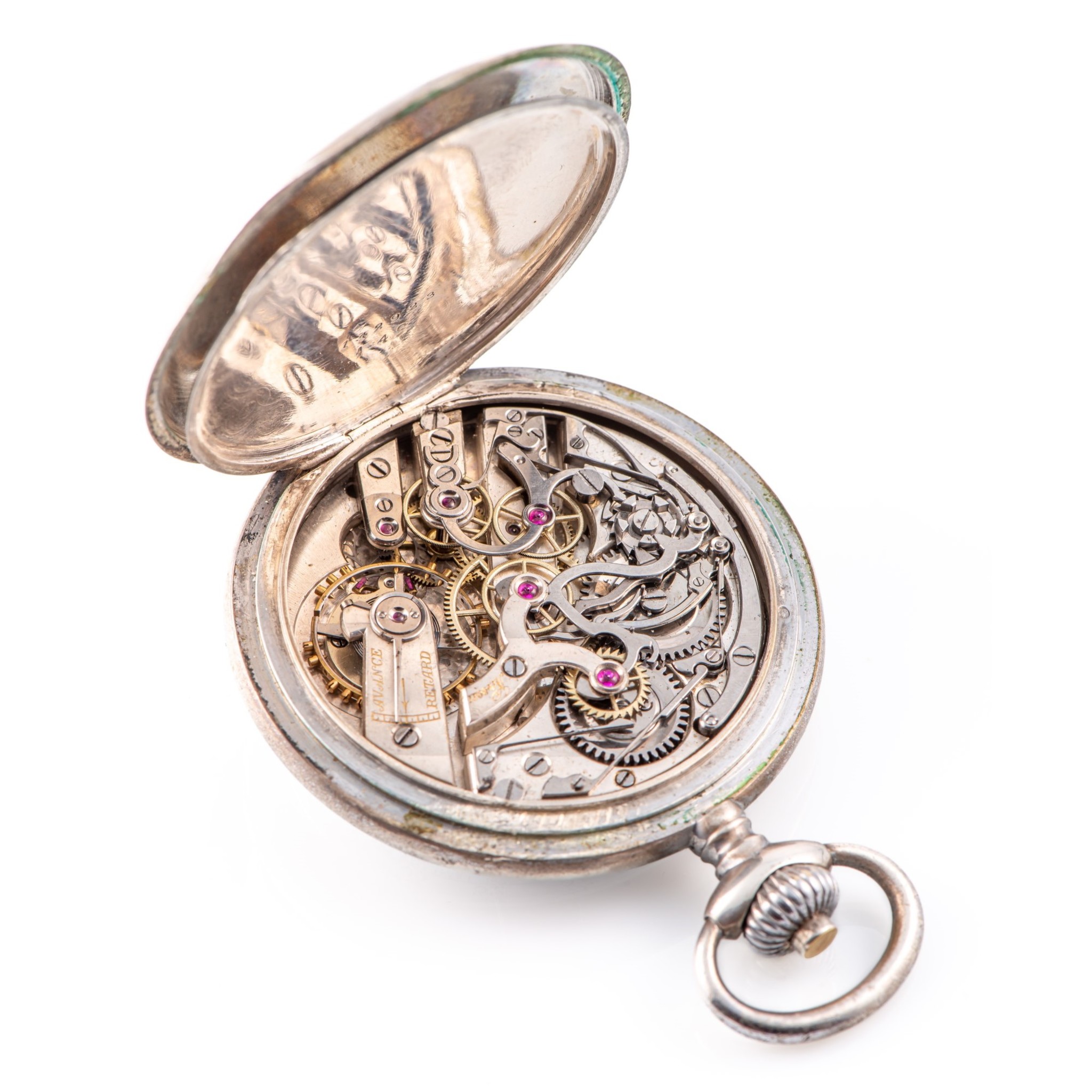 UNSIGNED POCKET WATCH, CHRONOGRAPH, MINUTE COUNTER; STAINLESS STEEL